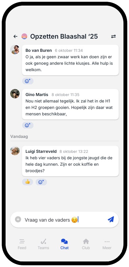 Berichten in de eventgroep van een clubactiviteit
