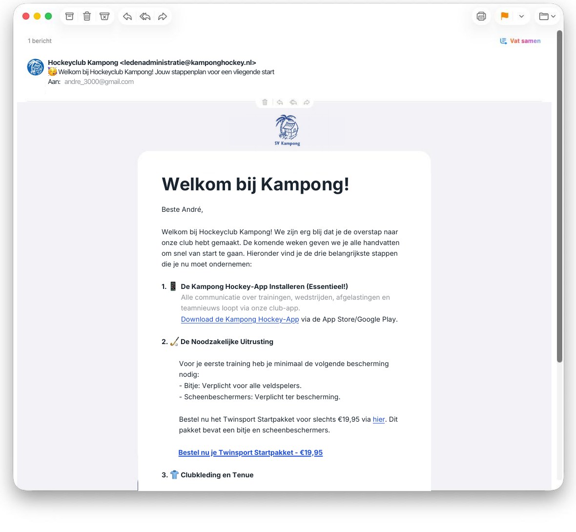 Voorbeeld van een welkomstmail voor nieuwe leden